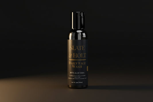 Slate & Holt Daily Face Wash activated charcoal cleanser dark matte background