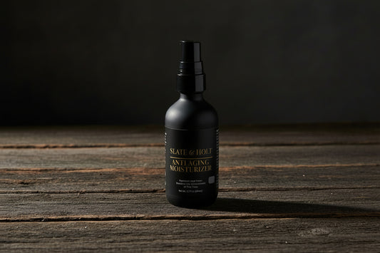 Slate & Holt Anti-Aging Moisturizer retinol peptide cream wood surface