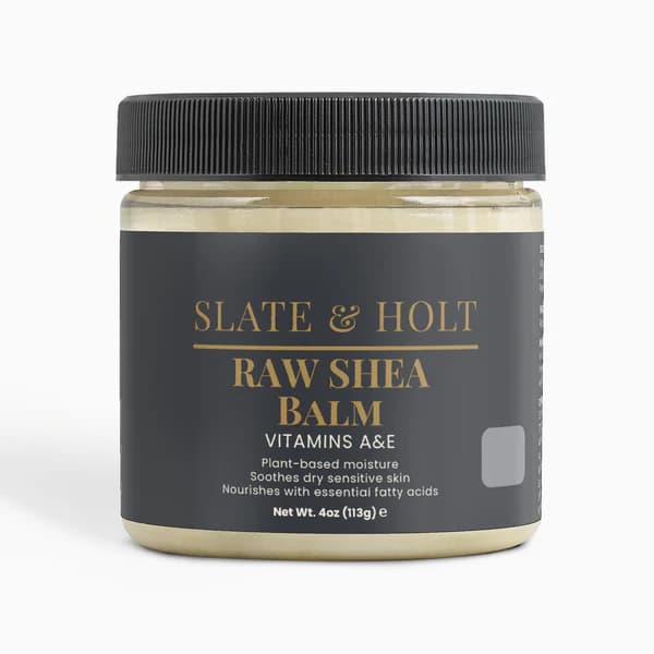 Jar of Slate & Holt Raw Shea Balm on a white background