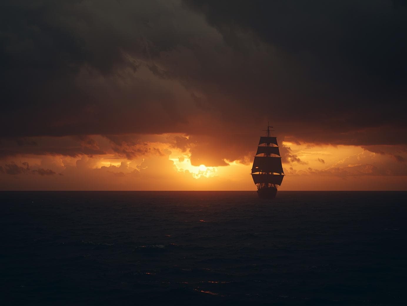 Sailboat silhouette against a sunset sky over the ocean